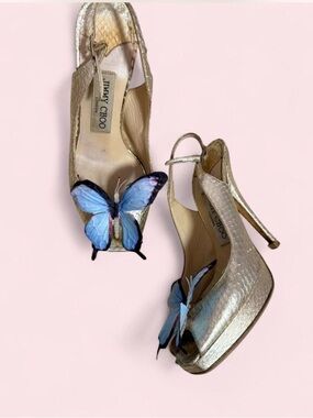 Jimmy Choo sandals shoes butterfly orchid size 6 US 36 Y2K Carrie Bradshaw Y2K